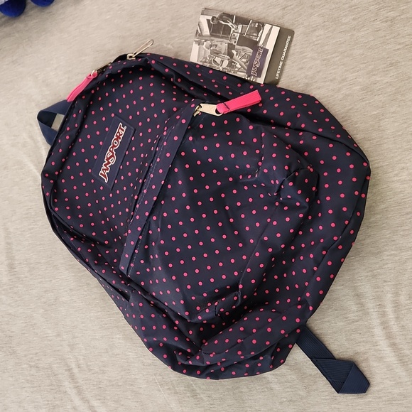 Jansport Pink Polkadot and Navy Backpack - Picture 3 of 5